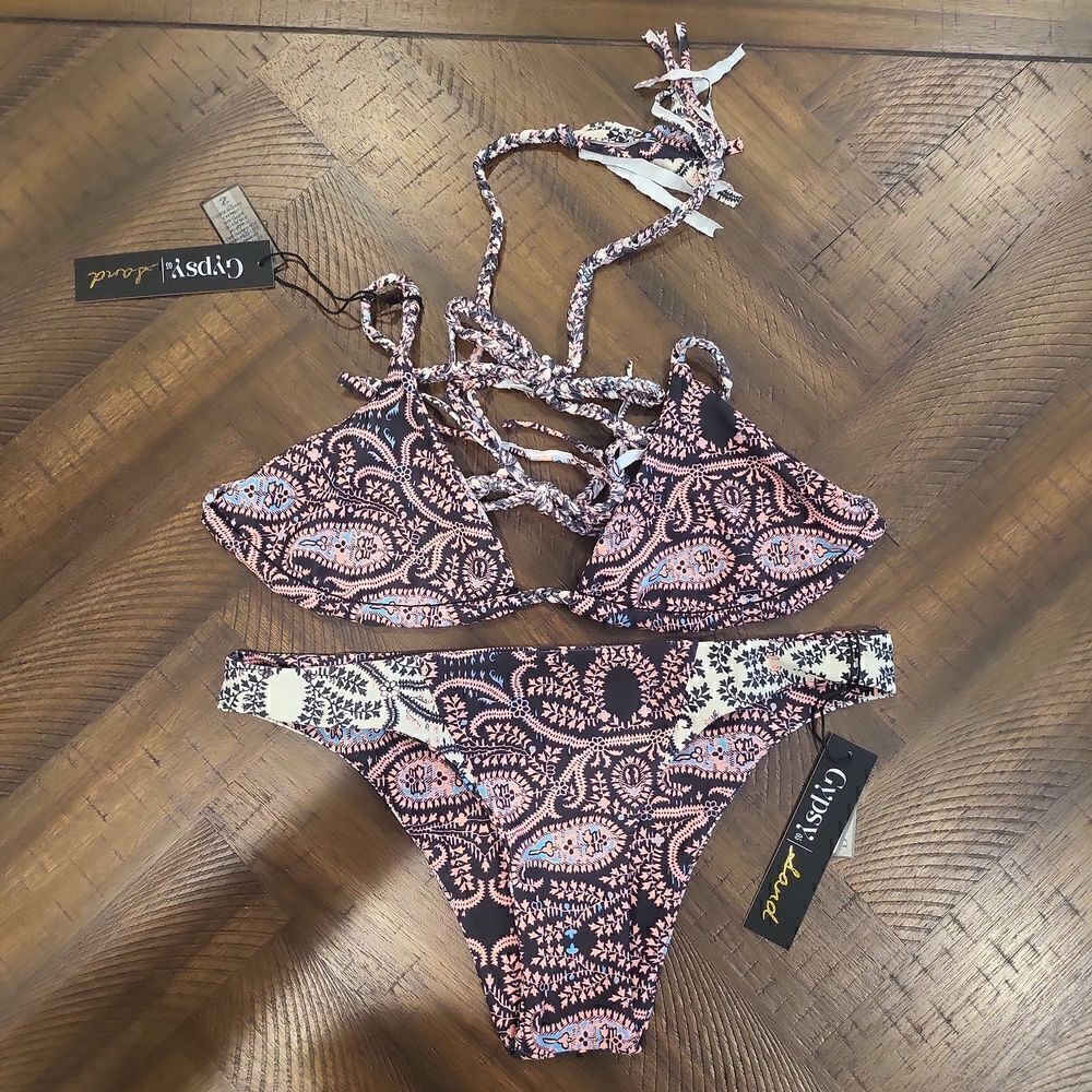 Reversible String Bikini Set Paisley and floral Small